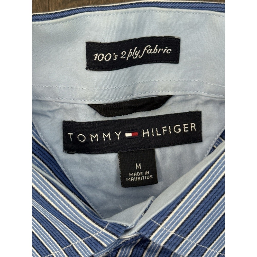 Tommy Hilfiger Button Down Shirt Mens Size Medium Blue Striped 100s 2 Ply-Fabric - Picture 3 of 8